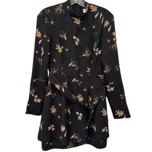 A.L.C. Charles Flower Print Silk Dress in Black Mini Mock Neck